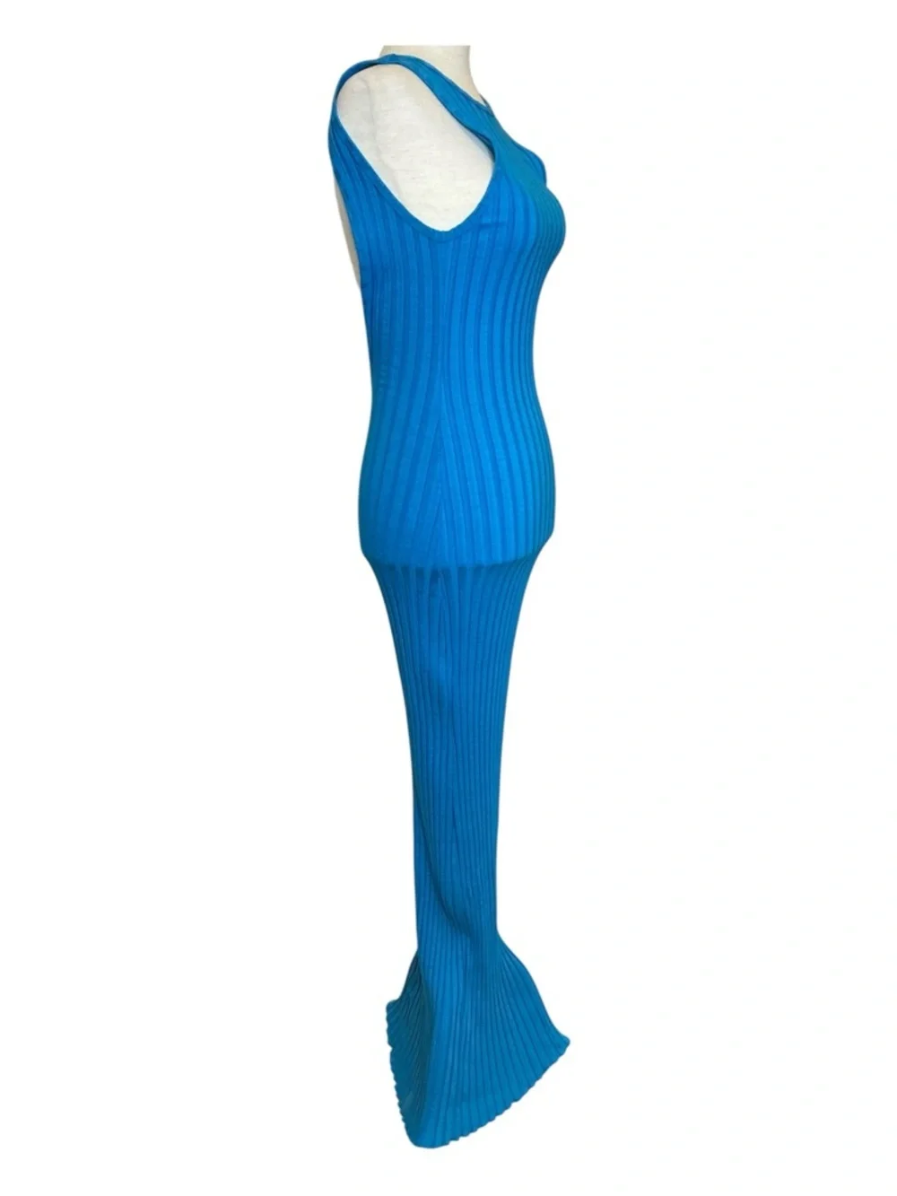 Simon Miller Draco Blue Ribbed Backless Maxi Dress Form Fitting Casual Small - Picture 4 of 11